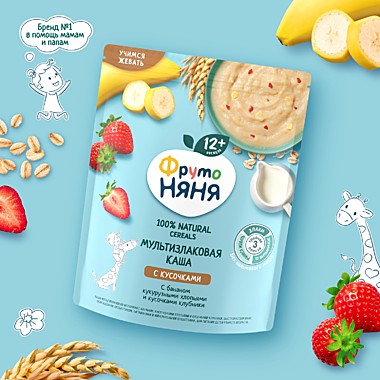 Каша ФРУТОНЯНЯ 200гр сух Мультизлак. Банан/кук. хлопья/клубника 1/6