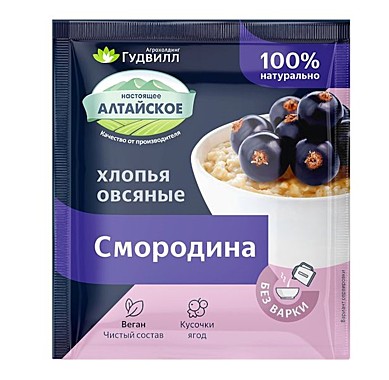 Хлопья ГУДВИЛЛ 40гр овсяные с ч.смородиной б/варки 1/17