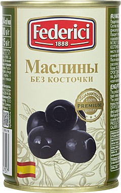 Маслины Федеричи 300гр гиганские б/к  ж/б  1\12