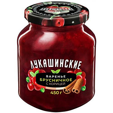 Варенье ЛУКАШИНСКОЕ 450г Брусничное с корицей ст/б 1/6  