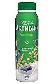 Йогурт АКТИБИО Питьевой 260г черника/5 злаков/сем.льна БЗМЖ 1/9