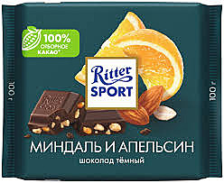 Шоколад РИТТЕР СПОРТ 100г тем. миндаль/апельсин1/12   