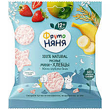 Мини-хлебцы ФРУТОНЯНЯ 30гр рисовые с ябл./клубн./бананом 1/9