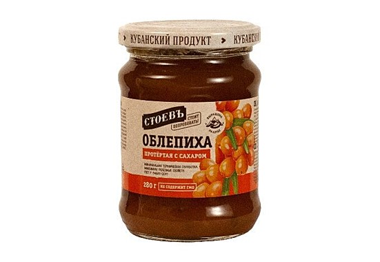 Ягода прот. с сахаром СТОЕВЪ Облепиха 280гр. 1/12