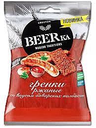 Гренки BEERka Ржаные 60г Баварские колбаски 1/34      