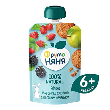 Пюре ФРУТОНЯНЯ 90г Яблоко/землян/ежевика/печ. м/у 1/12 