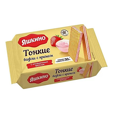 Вафли фас. ЯШКИНО тонкие клубнич. крем 144гр 1/26