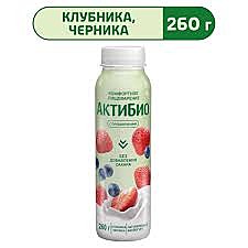 Йогурт АКТИБИО Питьевой 260г клубника/черника БЗМЖ 1/9