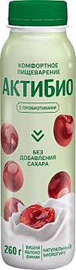 Йогурт АКТИБИО Питьевой 260г вишня/яблоко/финик БЗМЖ 1/9