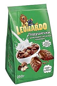 Завтрак ЛЕОНАРДО подушечки шок.нач. 250гр 1/10