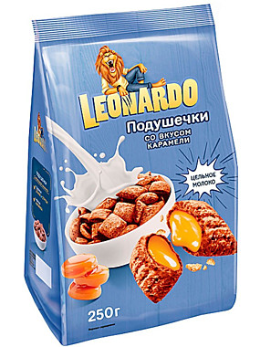 Завтрак ЛЕОНАРДО подушечки со вкусом карамели 250гр 1/10