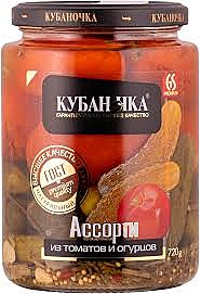 Ассорти КУБАНОЧКА 720гр огурцы/томаты 1/8 ст/б