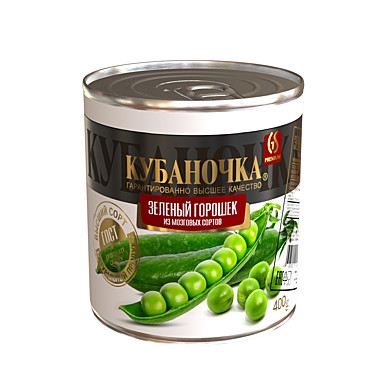 Горошек зеленый КУБАНОЧКА 400гр в/с 1/12 ж/б