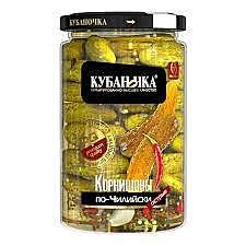 Огурцы КУБАНОЧКА 680гр корнишоны по чилийски 1/8 ст/б