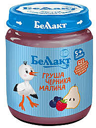 Пюре БЕЛАКТ 100г Груша/черника/малина с/б 1/12
