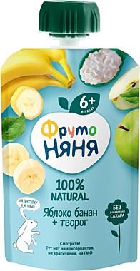 Пюре ФРУТОНЯНЯ 90г Яблоко/банан/творог м/у 1/12    