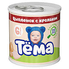 Пюре ТЕМА 90гр Цыпленок с кроликом ж/б 1/6