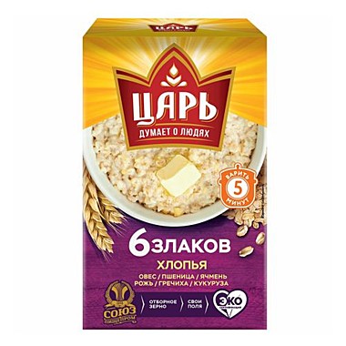 Хлопья ЦАРЬ 400гр 6 злаков 1/16