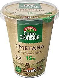 Сметана СЕЛО ЗЕЛЕНОЕ 15% 300г стакан БЗМЖ 1/6