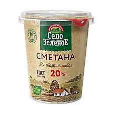 Сметана СЕЛО ЗЕЛЕНОЕ 20% 300г стакан БЗМЖ 1/6