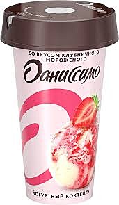 Йогурт ДАНИССИМО коктейль Клубн.мороженое 190гр. БЗМЖ 1/6