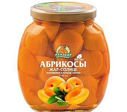 Компот Абрикос Медведь Любимый Жар-солнца пол. в сиропе с/б 530гр 1/12