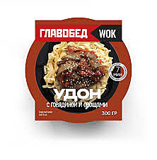 Лапша WOK удон с говядиной и овощами 300гр Главобед 1/6 
