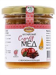 Мед Алтайский С сушеным яблоком и корицей 200гр 1/11 ст.