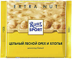Шоколад РИТТЕР СПОРТ 100г бел. цельный лес.орех и хлопья 1/10  