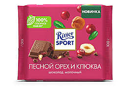 Шоколад РИТТЕР СПОРТ 100г мол. лесной орех/клюква  1/12