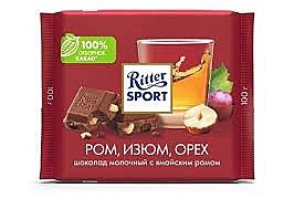Шоколад РИТТЕР СПОРТ 100г мол. ром/орех/изюм  1/12 Германия   