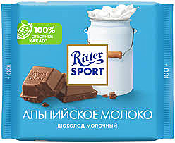 Шоколад РИТТЕР СПОРТ 100г мол. с альпийским молоком 1/12 Германия  