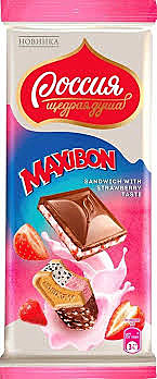 Шоколад РОССИЯ МАКСИБОН Клубника/печенье 80гр. 1/10