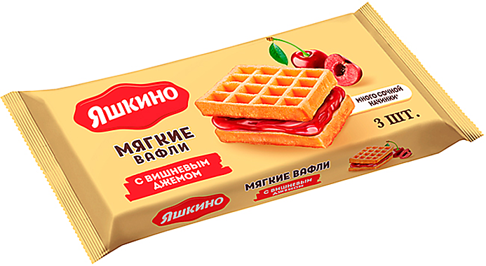 Вафли фас. ЯШКИНО мягкие с вишн.джемом 120гр 1/34   