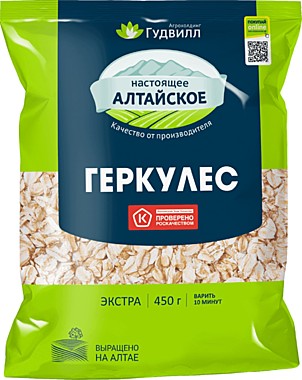 Хлопья овсяные ГУДВИЛЛ 400гр геркулес с отрубями 1/6  