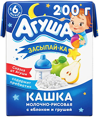 Каша АГУША 2,5% 200г Засыпай-ка .рис/ябл/груша/молоко жид 1/10