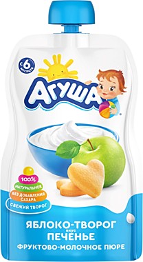 Пюре АГУША 90г Яблоко/творог/печенье  м/у 1/10   