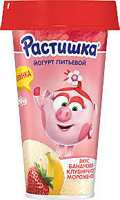 Йогурт Растишка 190г Питьевой банан/клубн. мороженое  БЗМЖ 1/6