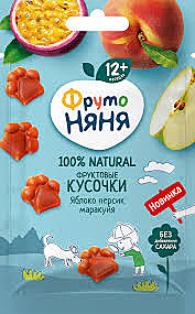 Фруктовые кусочки ФРУТОНЯНЯ 15гр. ябл/персик/маракуйя 1/10