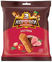 Сухарики 3 корочки ржан.40гр 1*60шт Ростбиф