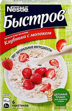 Каша БЫСТРОВ 240гр Овсяная клубника сливки  1/16/8   