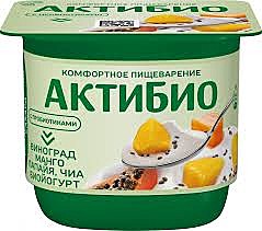 Биойогурт АКТИБИО 130г 2,9% виноград/манго/папайя/чиа 1/12