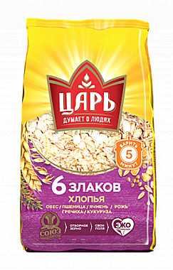 Хлопья ЦАРЬ 400гр 6 злаков м/у  1/20